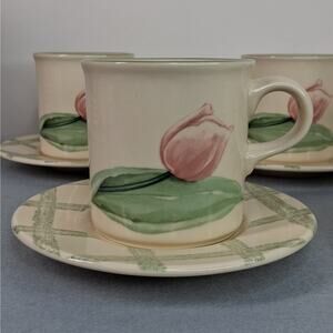 Pfaltzgraff USA Vintage Set of 5 Garden Party Coffee Tea Mugs Cups & Saucer Sets